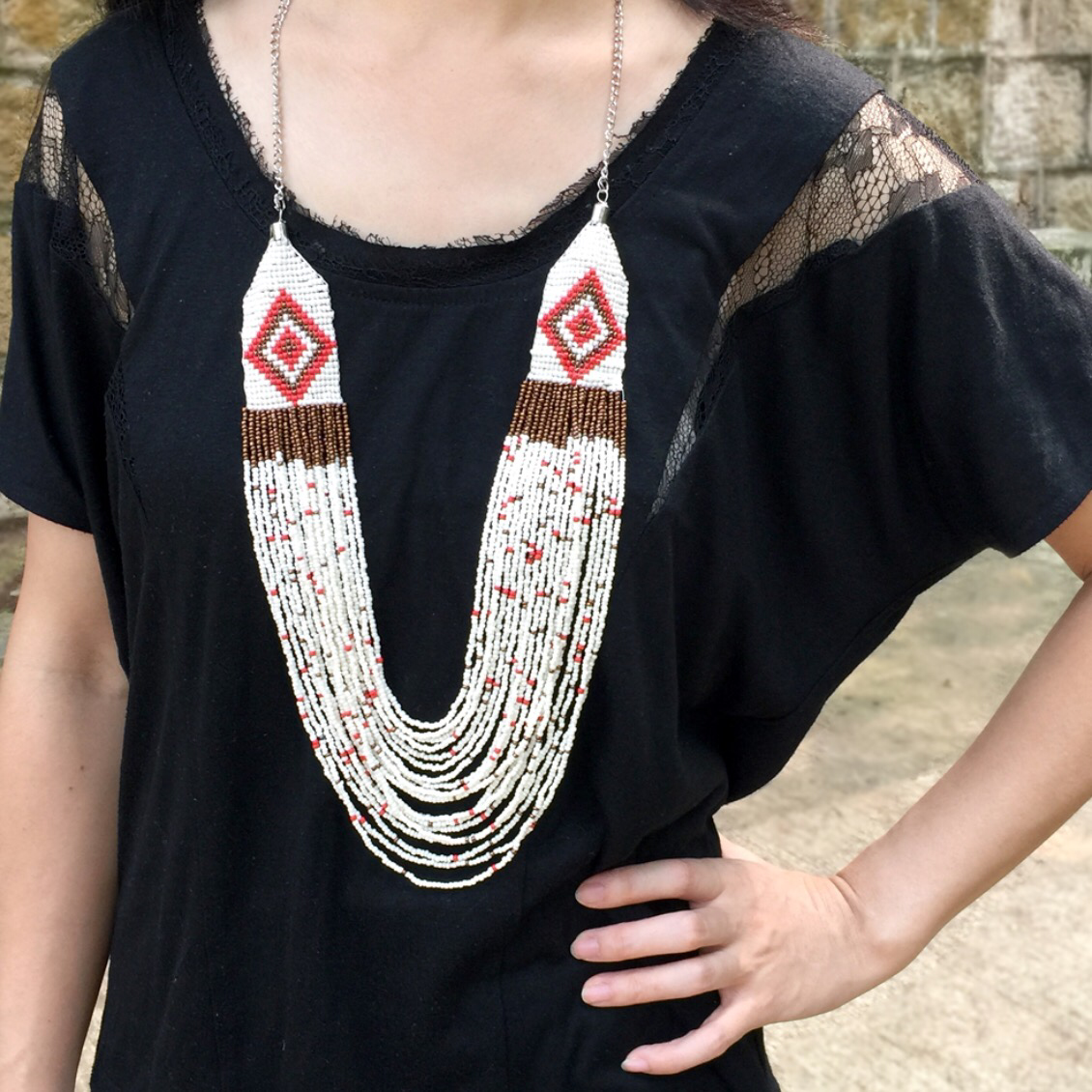 Boho Necklace, Hippie Fashion, Multi Strand Seed Bead Necklace