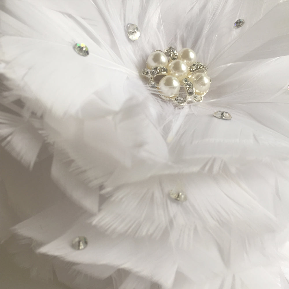 White Feather and Rhinestone Wedding Fascinator Clip, Cocktail Hat Fascinator Headpiece, Feather Flower Brooch