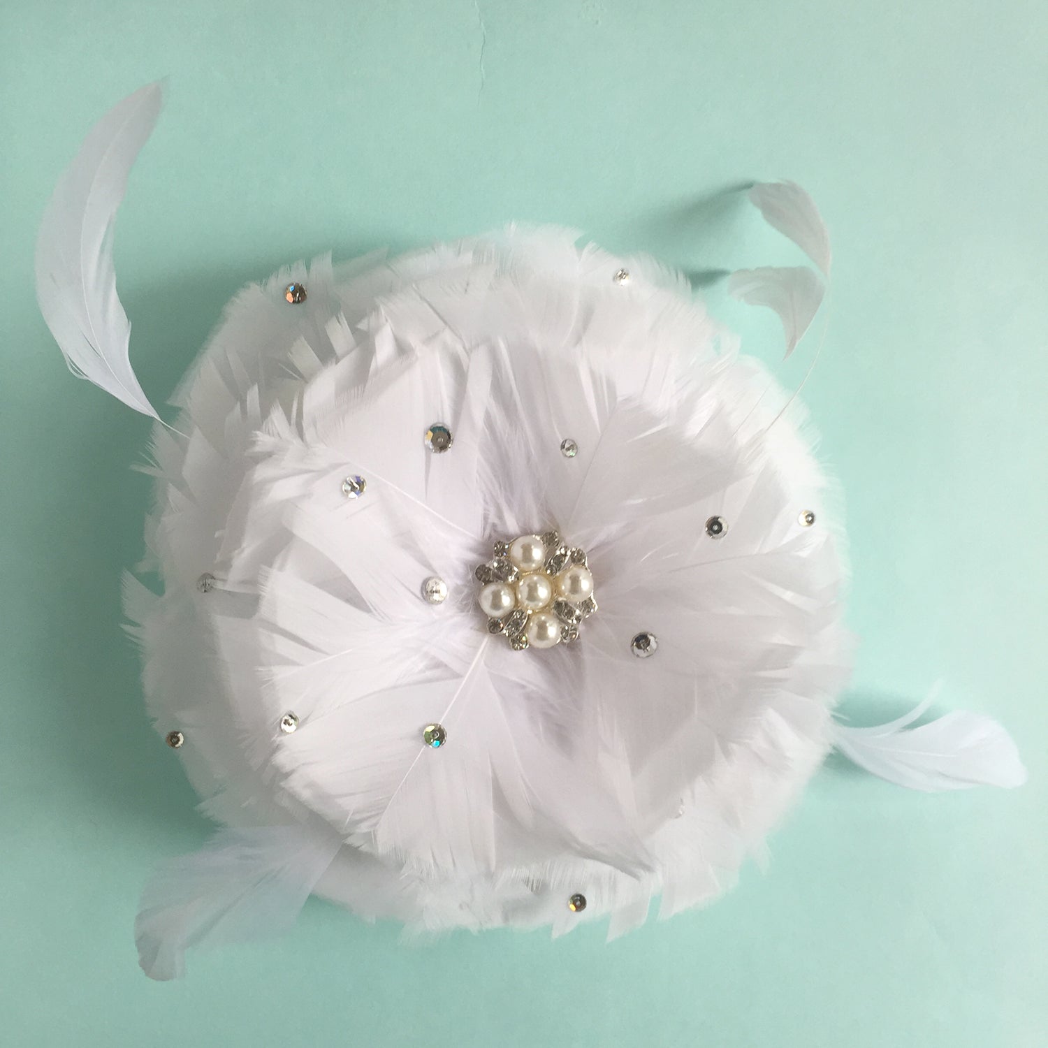 White Feather and Rhinestone Wedding Fascinator Clip, Cocktail Hat Fascinator Headpiece, Feather Flower Brooch