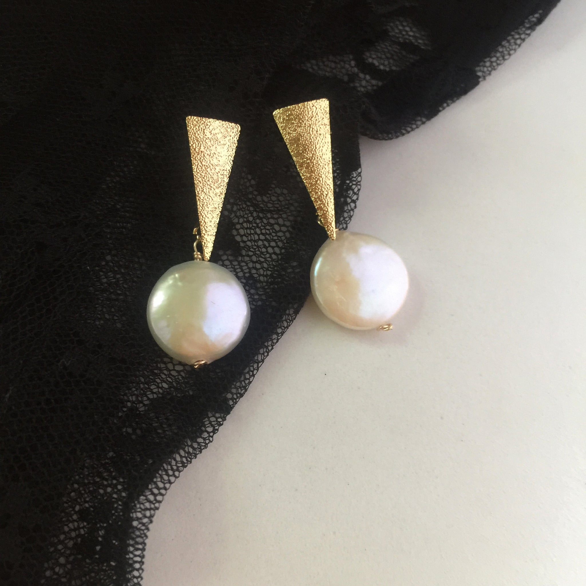 Pearl Earrings Drop Gold, Gift Ideas for Women, Natural Freshwater Coin Pearl Earrings