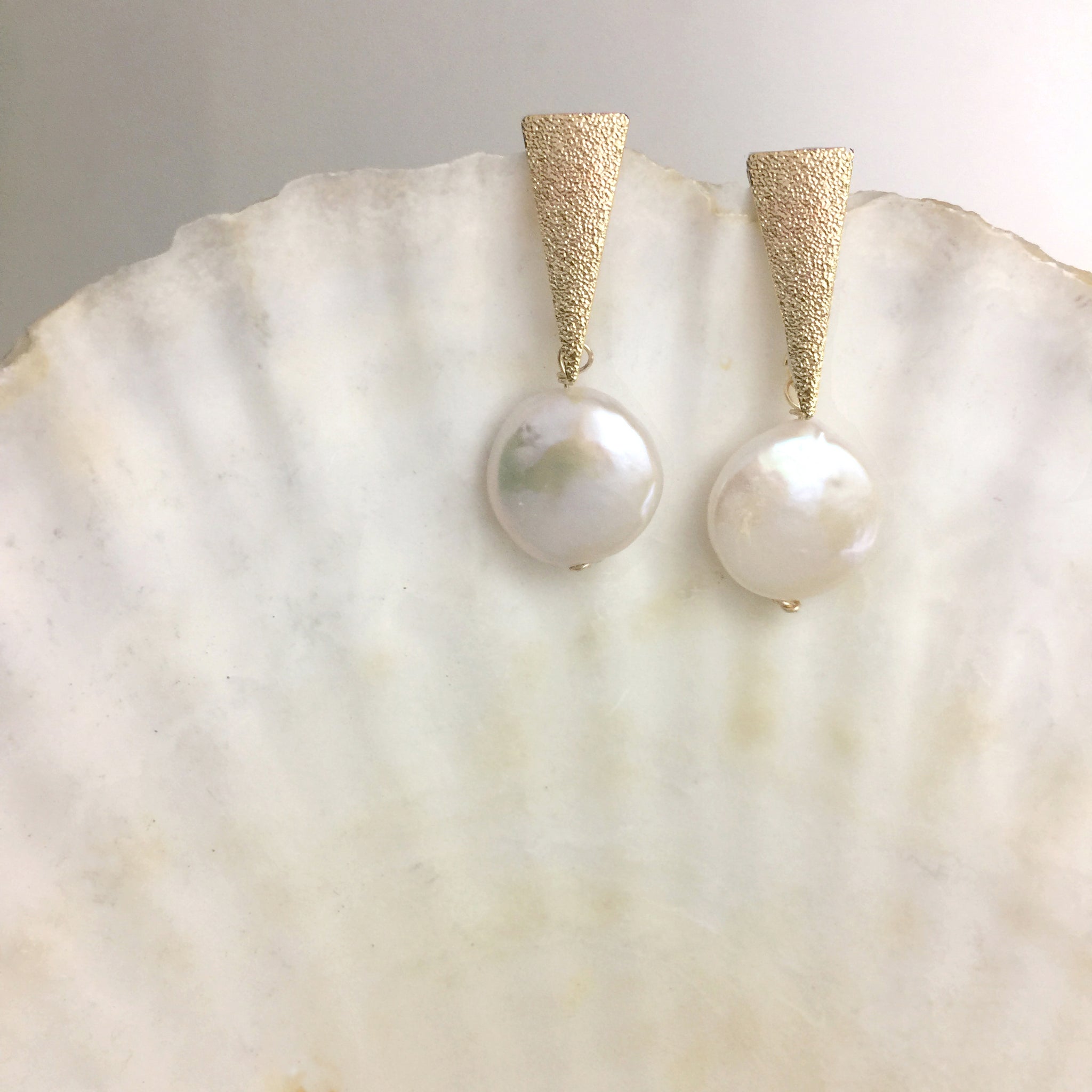 Pearl Earrings Drop Gold, Gift Ideas for Women, Natural Freshwater Coin Pearl Earrings