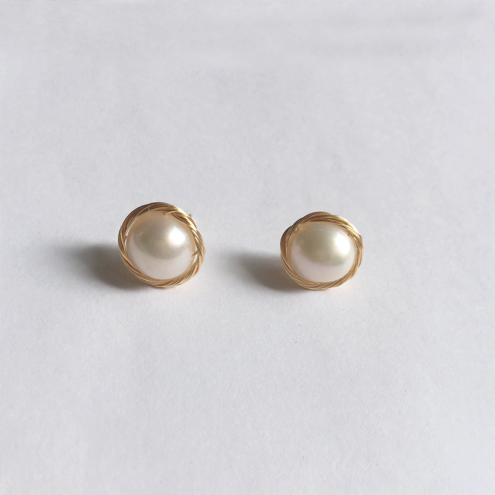Simple Pearl Stud Earrings, Baroque Pearl Stud Gold Earrings, Gift for Mom