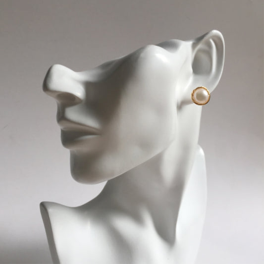 Simple Pearl Stud Earrings, Baroque Pearl Stud Gold Earrings, Gift for Mom