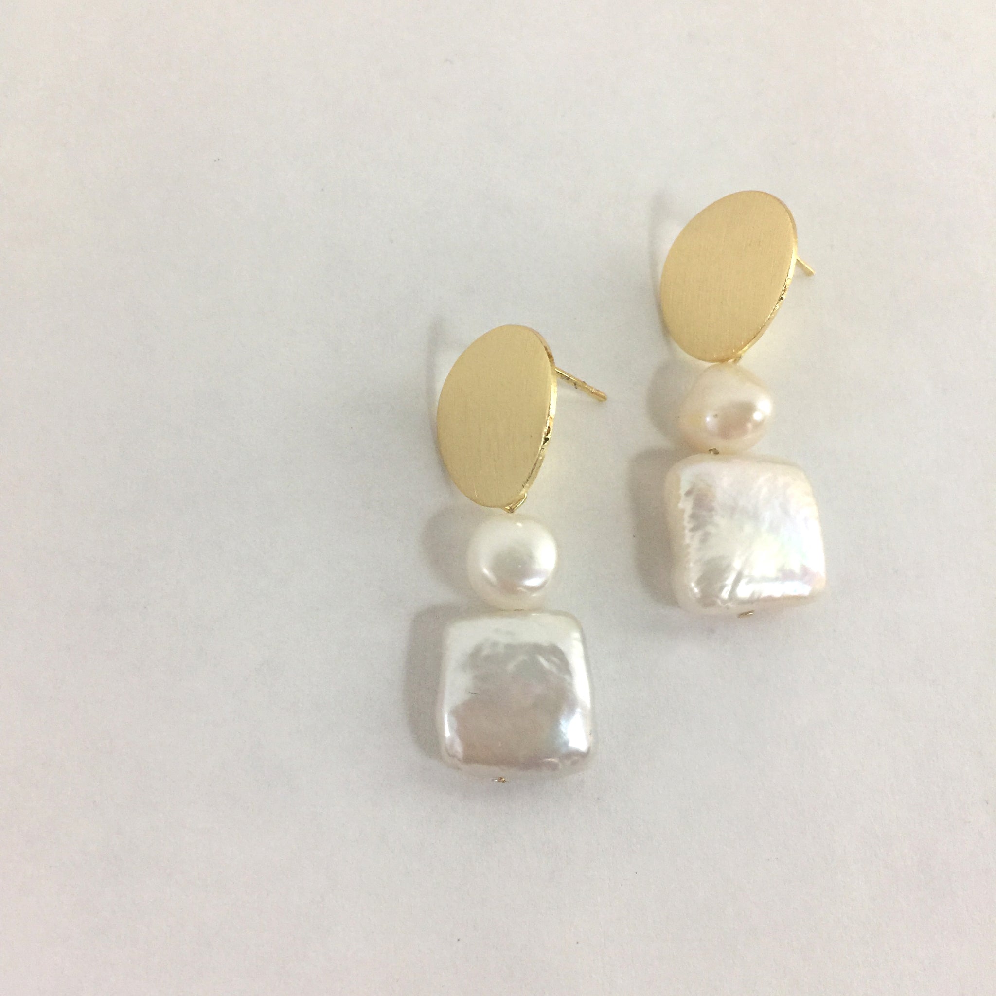 Baroque Pearl Drop Gold Earrings, Wedding Square Pearl Earrings, Gift Ideas