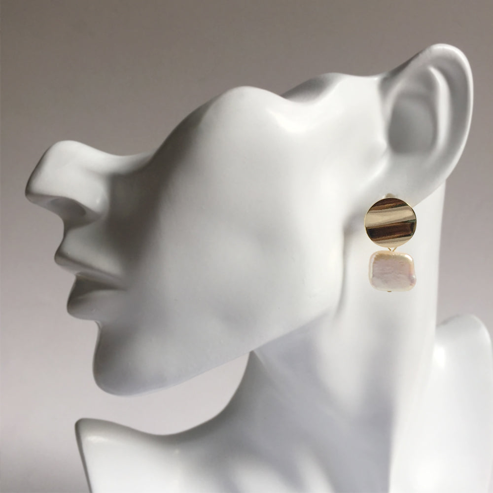 Keshi Pearl Dangle Earrings 14k, Natural Baroque Square Pearl Earrings, Gifts for Her