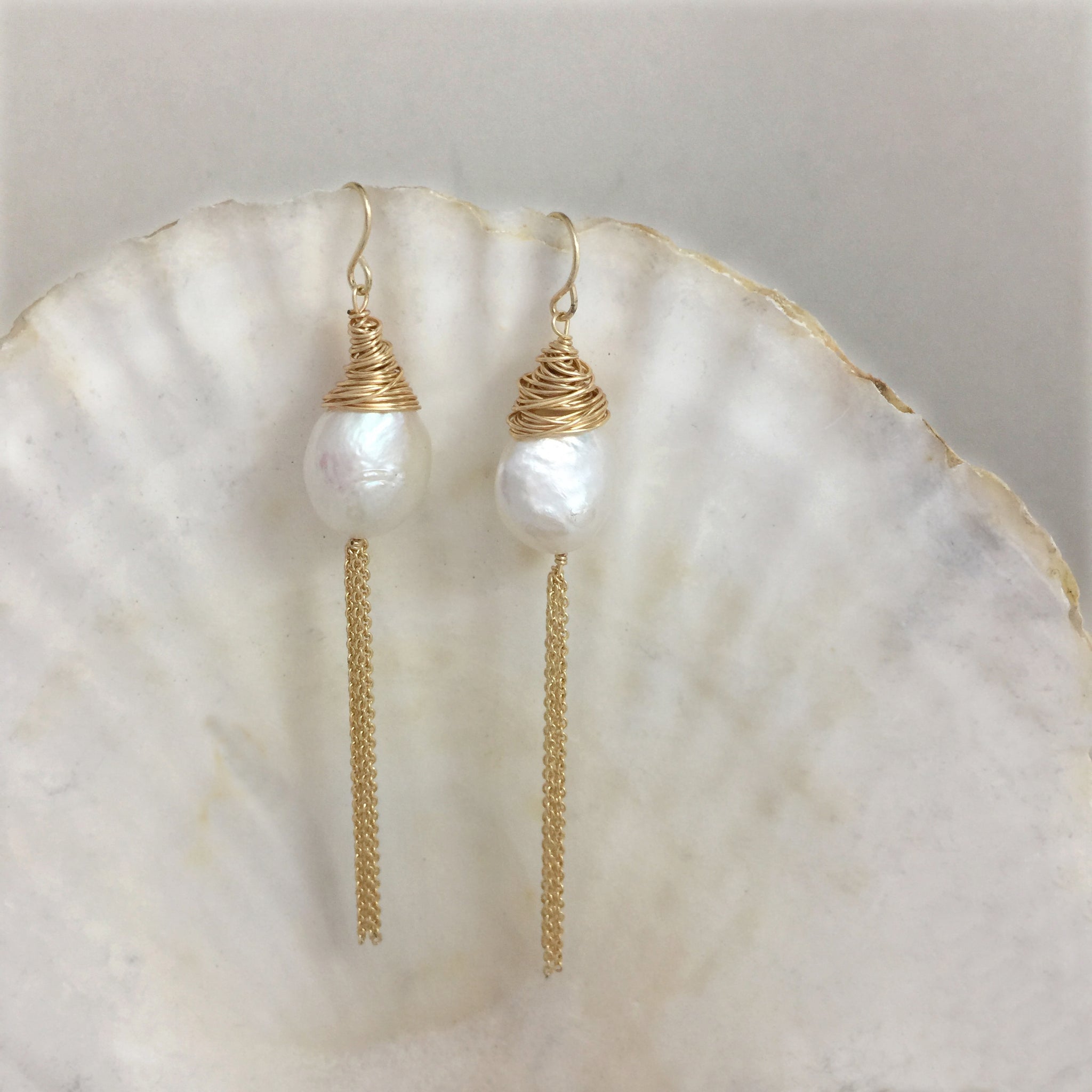 Large Baroque Pearl Dangle Earrings 14k, Pearl Drop Earrings, Wedding Earrings