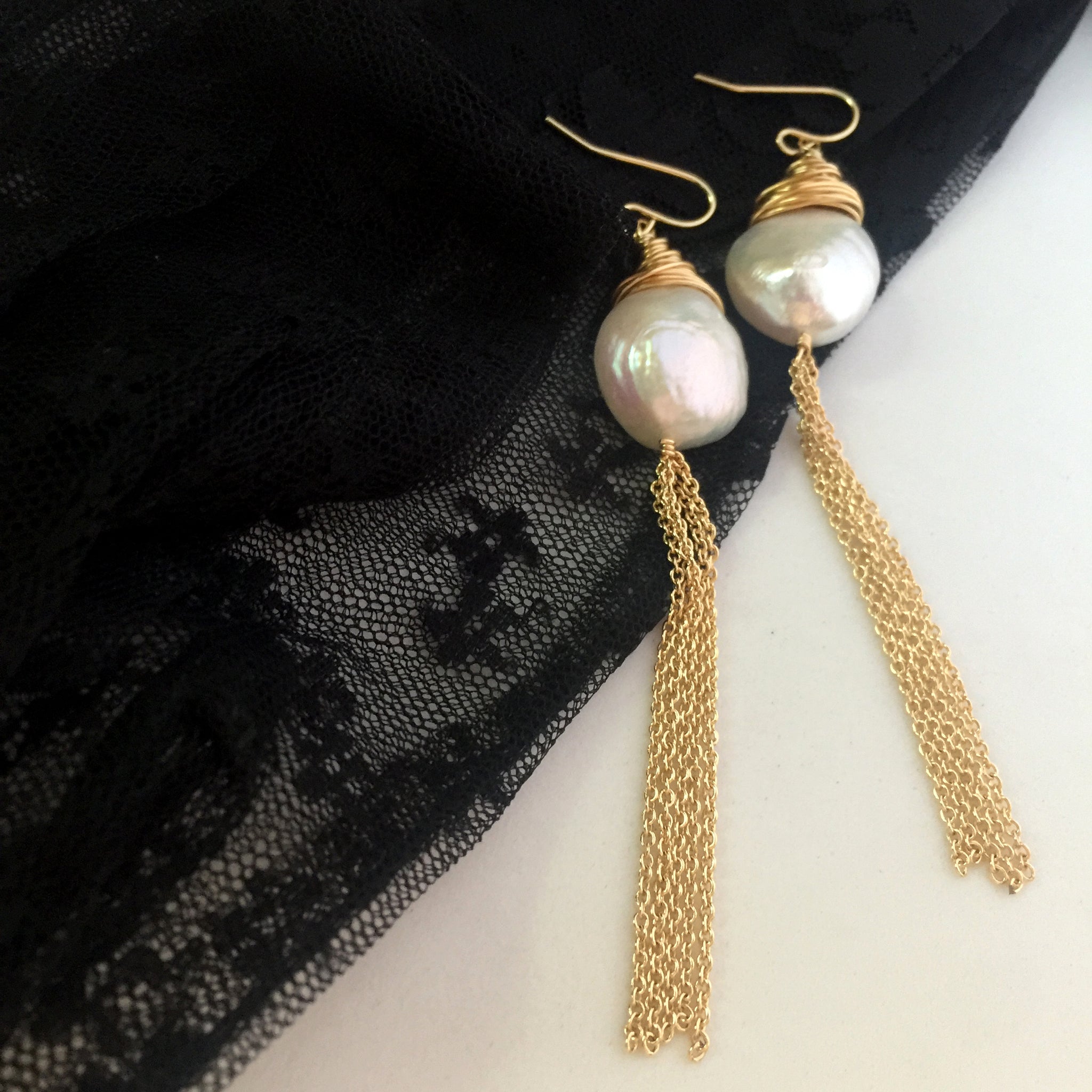 Large Baroque Pearl Dangle Earrings 14k, Pearl Drop Earrings, Wedding Earrings