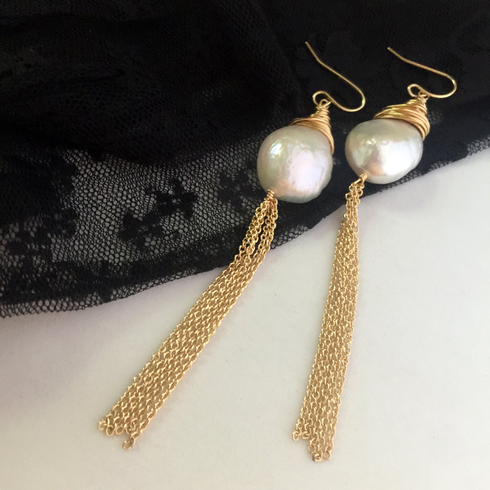 Large Baroque Pearl Dangle Earrings 14k, Pearl Drop Earrings, Wedding Earrings