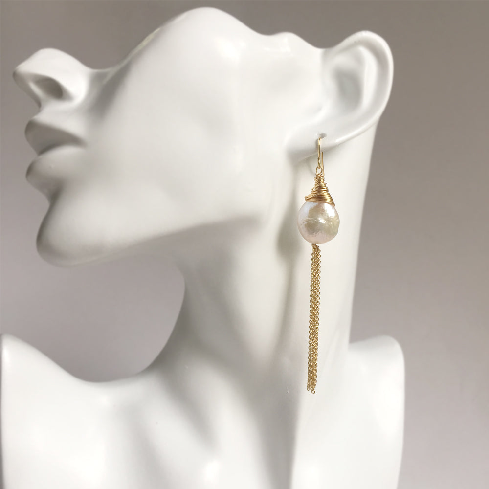 Large Baroque Pearl Dangle Earrings 14k, Pearl Drop Earrings, Wedding Earrings