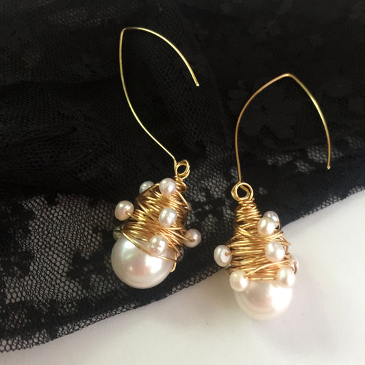 Baroque Pearl Dangle Earrings, Valentine’s Day Gift, Boho Hippie Gypsy Wedding Pearl Earrings