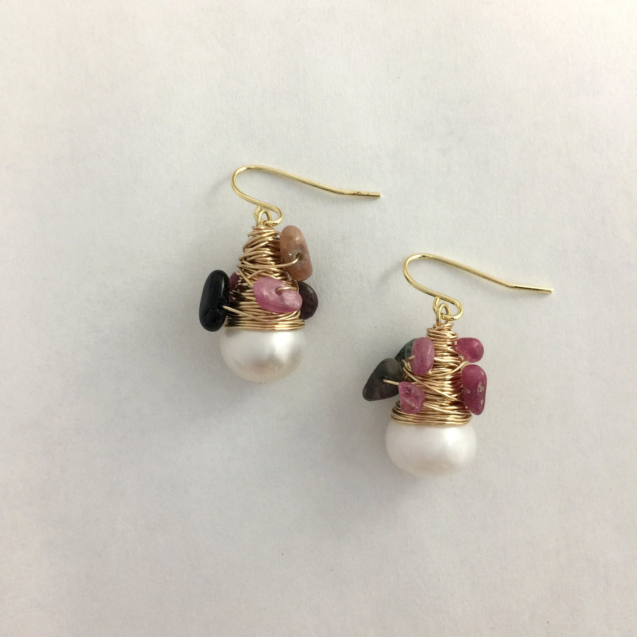 Boho Hippie Gypsy Baroque Pearl and Gemstone Earrings, Mother's Day Gift, Boho Pearl Earrings