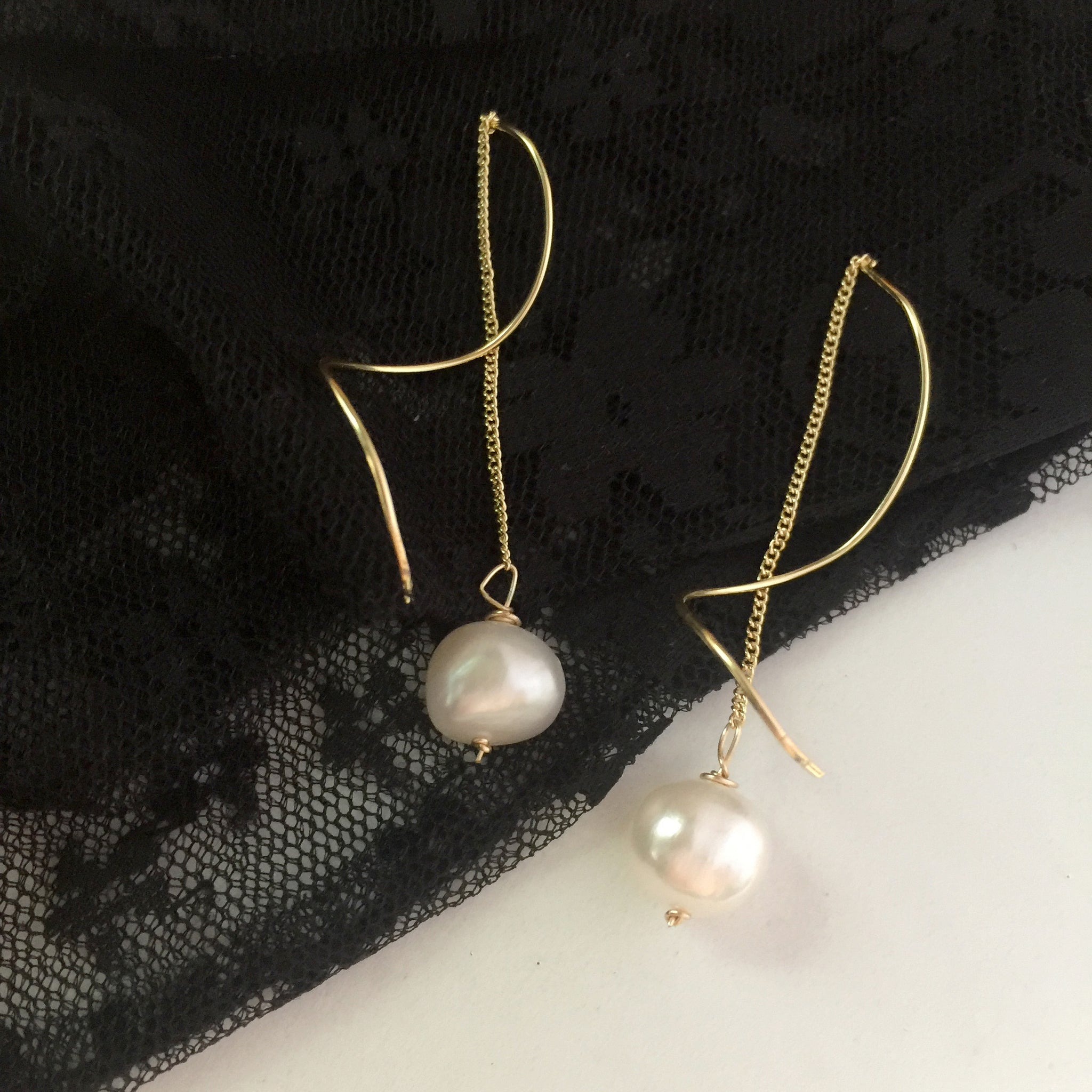 Pearl Gold Drop Earrings, Valentine's Day Baroque Pearl Drop Earrings, Gift Idea for Her