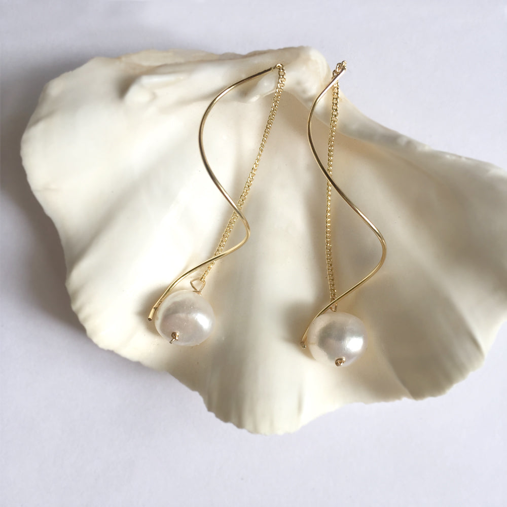 Pearl Gold Drop Earrings, Valentine's Day Baroque Pearl Drop Earrings, Gift Idea for Her