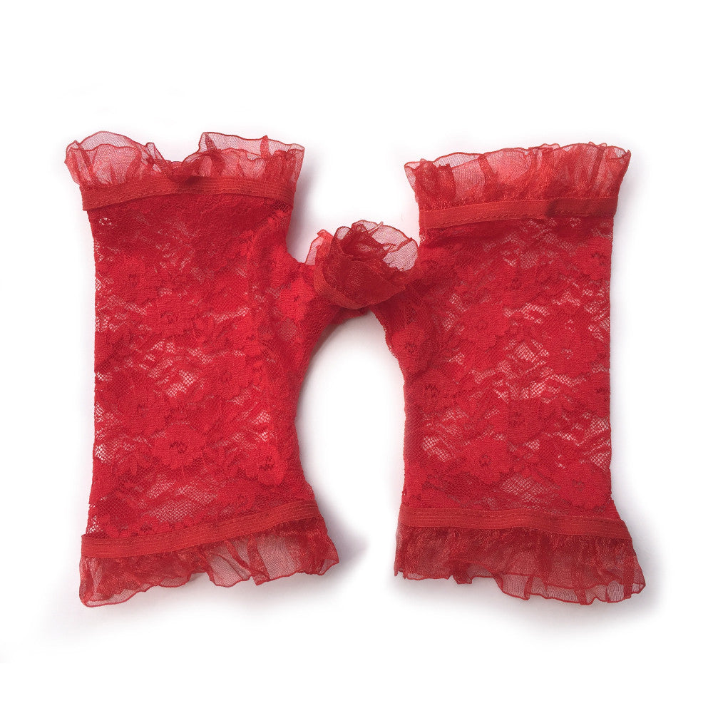 Red Fingerless Gloves, Red Lace Gloves, Red Gloves