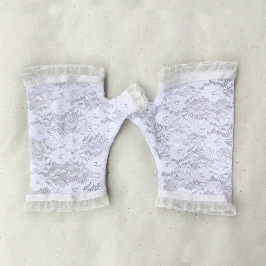 White Fingerless Bridal Gloves, White Lace Gloves Wedding, White Gloves