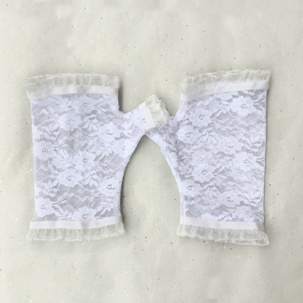 White Fingerless Bridal Gloves, White Lace Gloves Wedding, White Gloves