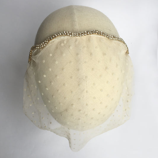Gold Rhinestone Birdcage Veil, Vintage Wedding, Bachelorette Veil, Fascinator Veil Lace Mask