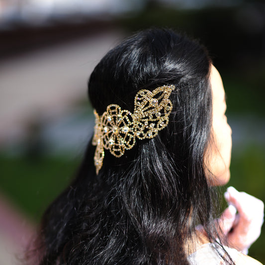 Peine de pelo de novia de oro, accesorio de pelo de boda de declaración vintage, peine de pelo de pedrería