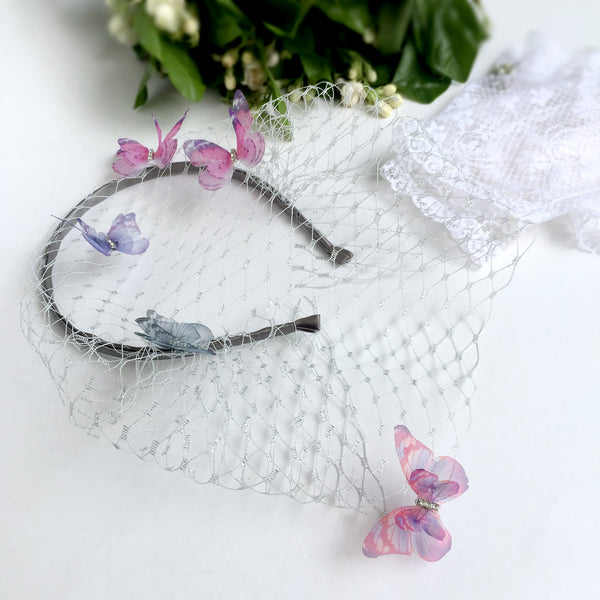 Butterfly birdcage veil headband butterfly veil fascinator butterfly kisses birdcage