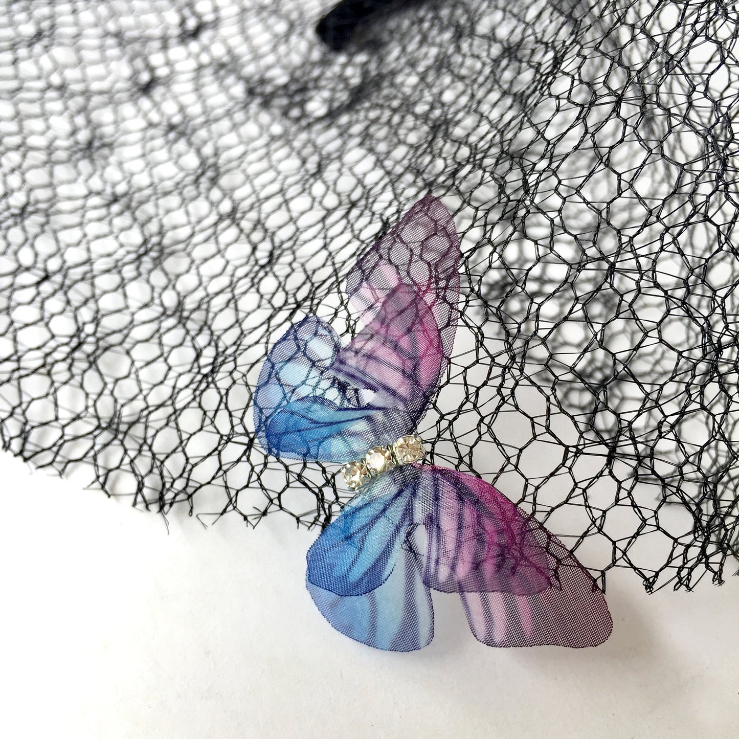 Lady butterfly veil headband gothic, Black butterfly birdcage veil, Punk wave veil