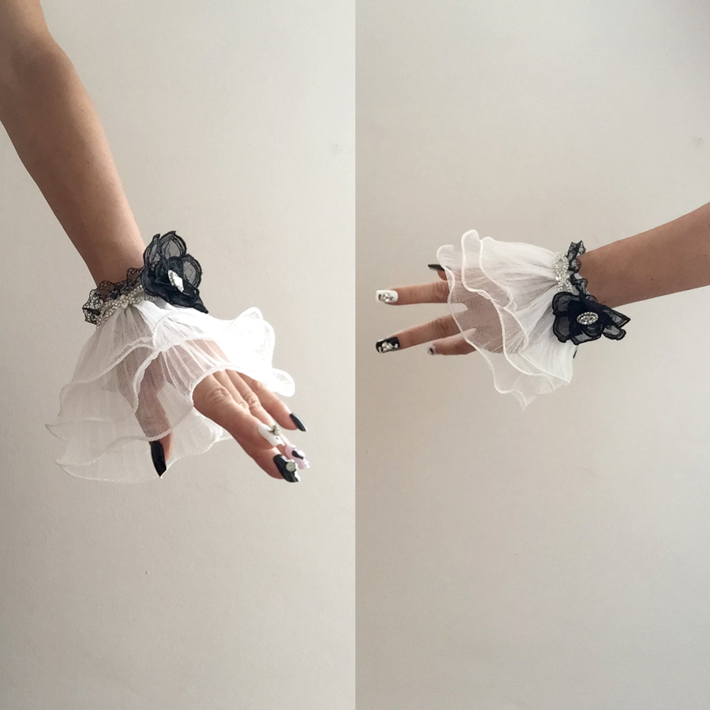 Lace Gloves Black & White, Lace Cuffs White, Lace Cuffs Bracelet, Dress Gloves, Bridal Gloves