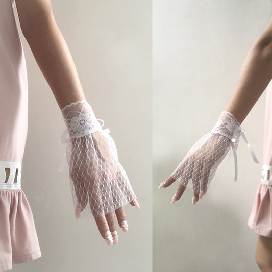 White Vintage Wedding Lace Cuff Bracelet, Tea Party Lace Gloves, Bridal Lace Gloves