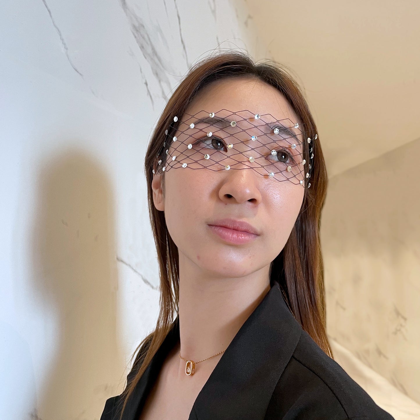 Velo de cristal máscara facial negra velo mascarada máscara de ojos de cristal gótico Sexy boda