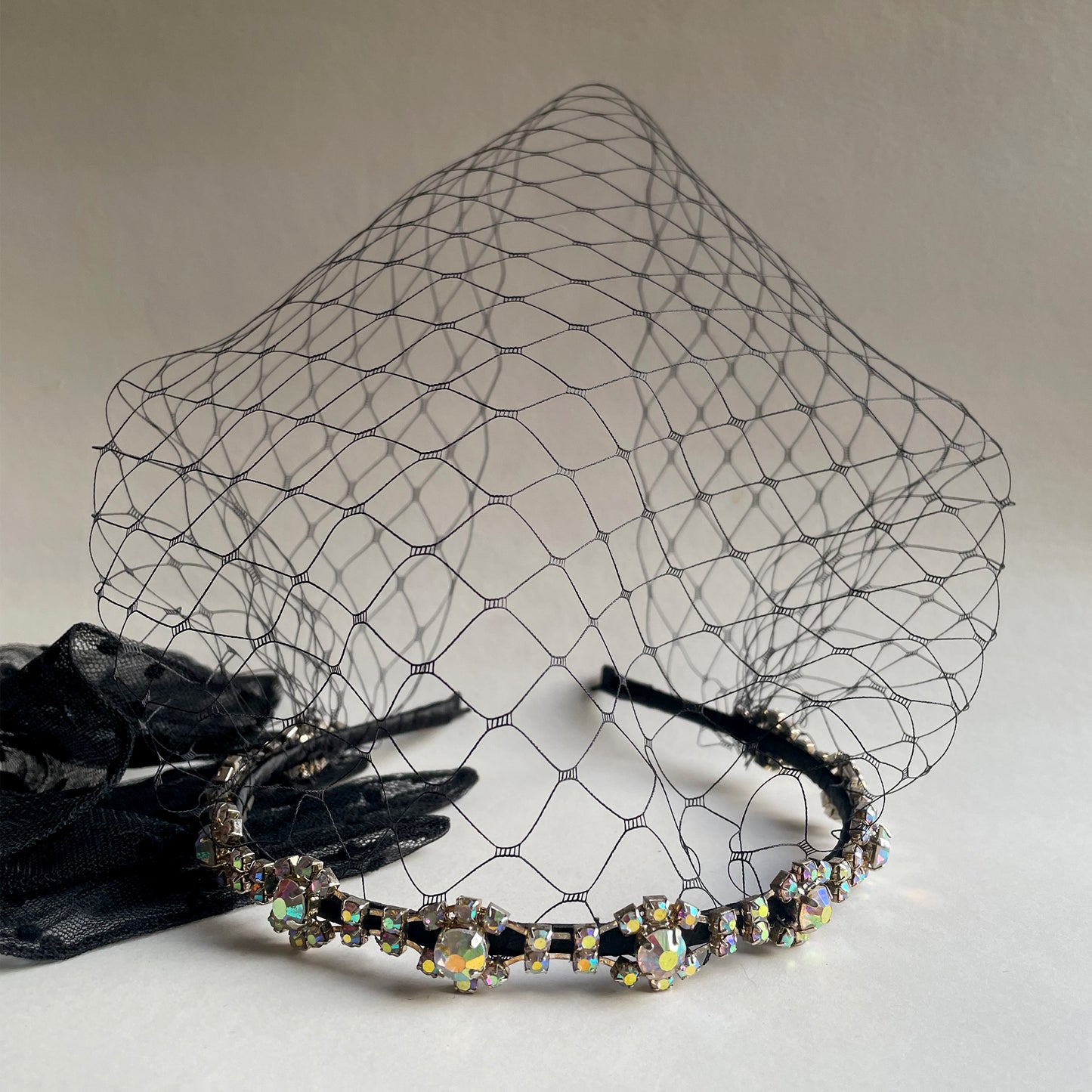 Black Wedding Veil, Black Bride Veil, Rhinestone Black Birdcage Veil Headband, Gothic, Celestial