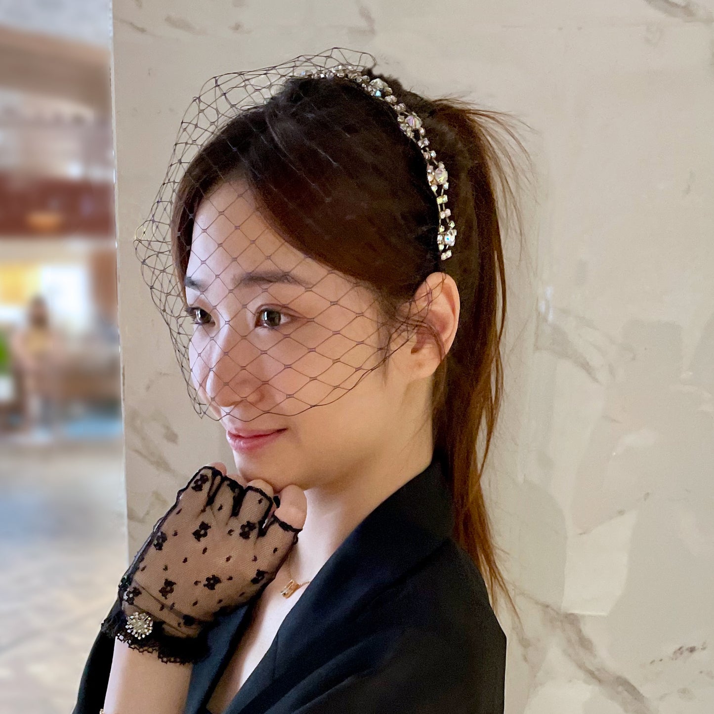 Black Wedding Veil, Black Bride Veil, Rhinestone Black Birdcage Veil Headband, Gothic, Celestial