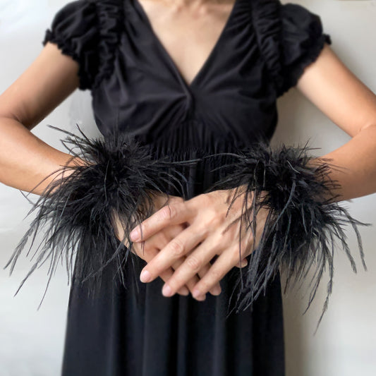 Black Ostrich Feather Cuffs Snap On, Prom Party Black Feather Wristband, White Feather Bracelet