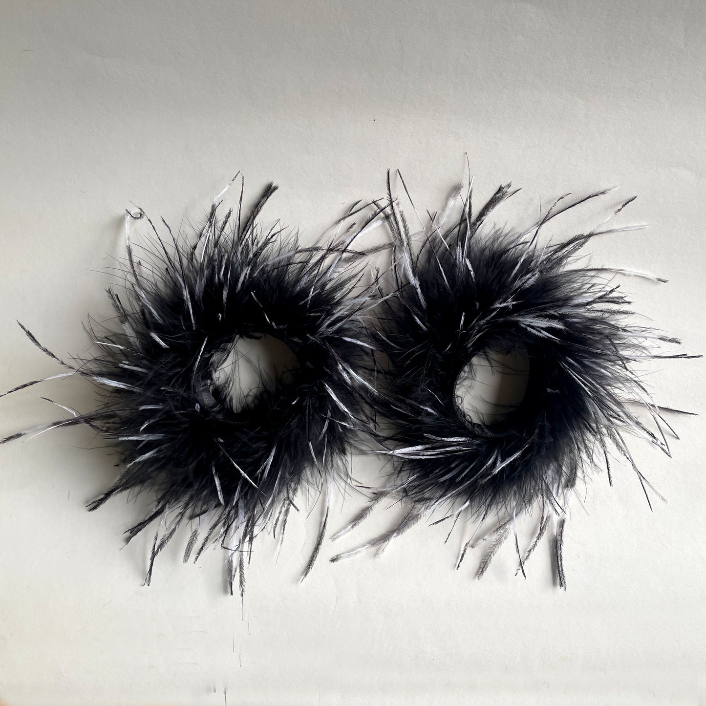 Black & White Ostrich Feather Bracelets, Cocktail Party Black Feather Wristband