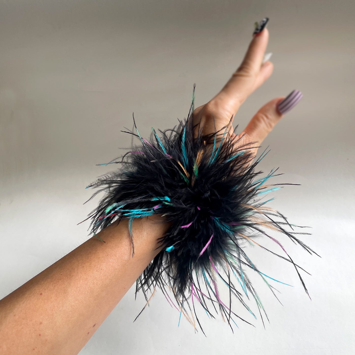 Black & White Ostrich Feather Bracelets, Cocktail Party Black Feather Wristband