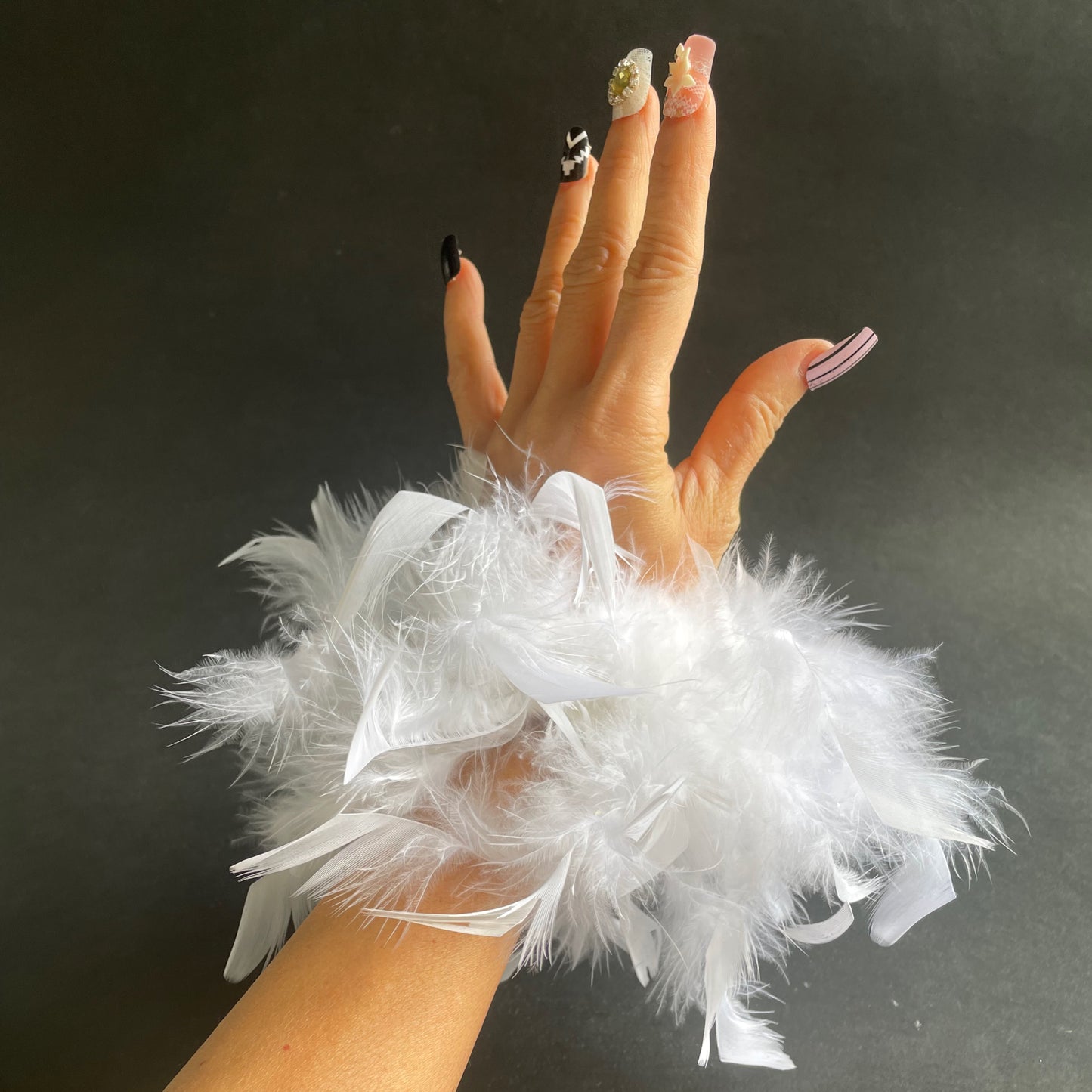 Black Feather Cuffs, Prom Party Black or White Feather Wristband, Luxury Feather Sleeves Cuffs
