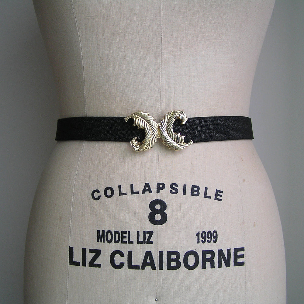 Gold Leaf Belt, Custom Women Fashion Belt Plus Size, Stretch Belt with Vintage Belt Buckle from Japan