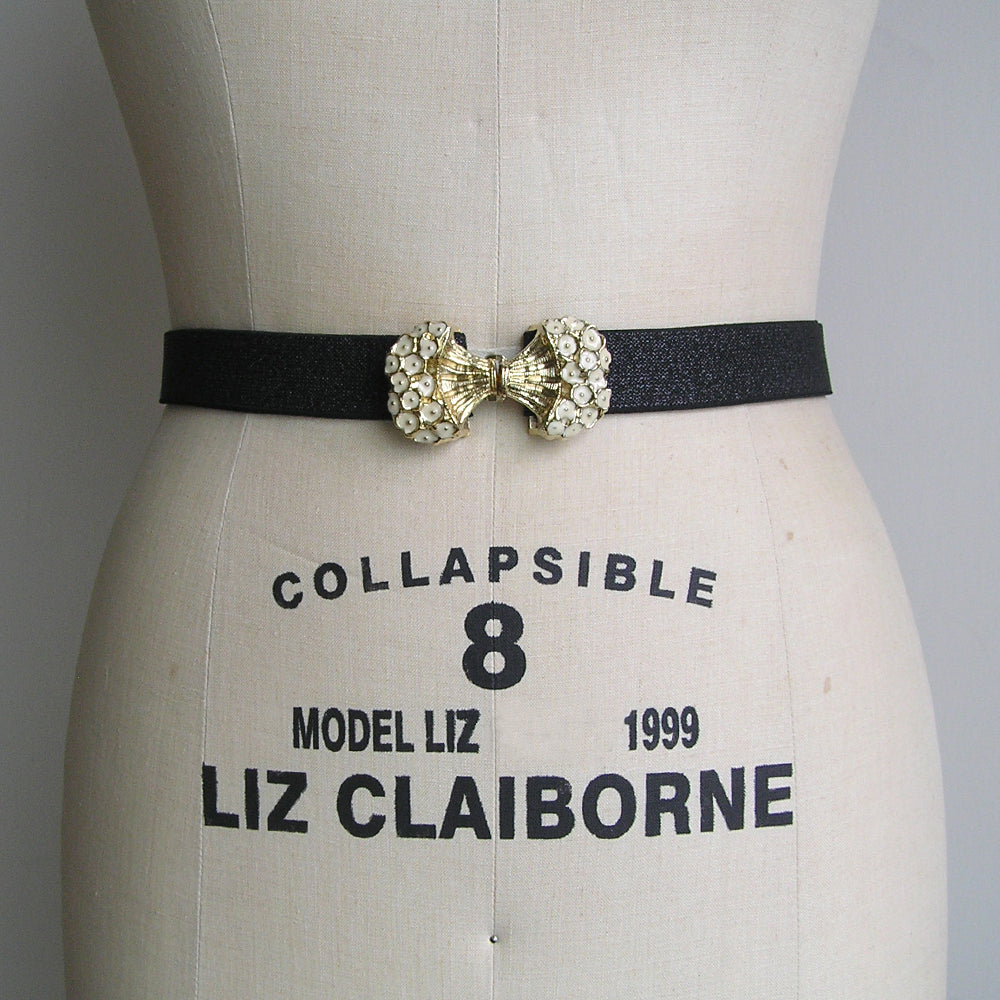 Vintage Elastic Cinch Belt, Gold Elastic Waistband, Vintage Flower Belt, Gold Floral Belt