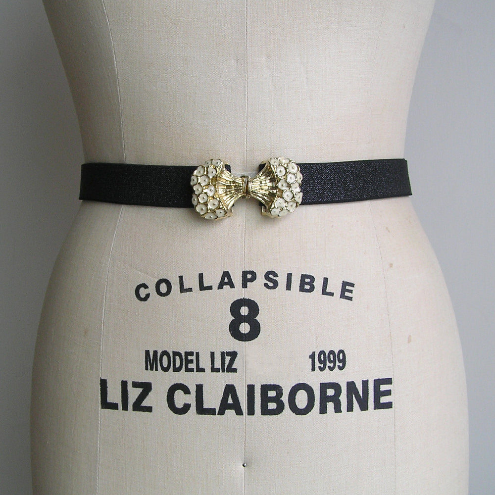 Cinturón elástico vintage, cintura elástica dorada, hebilla de cinturón de flores de Japón