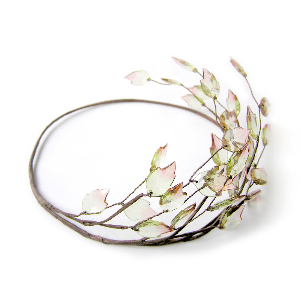 Corona de hojas, tiara de hojas de boda rústica, accesorio para el cabello nupcial, accesorios para el cabello de primavera, griego, halo