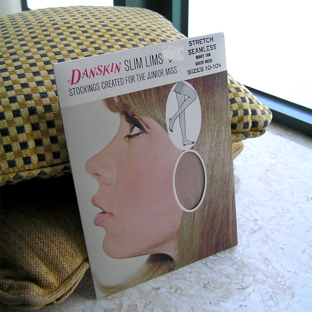 Vintage Seamless Nylon Stockings, Danskin Junior Miss Honey Tan Seamless Stockings, Size 10-10 1/2