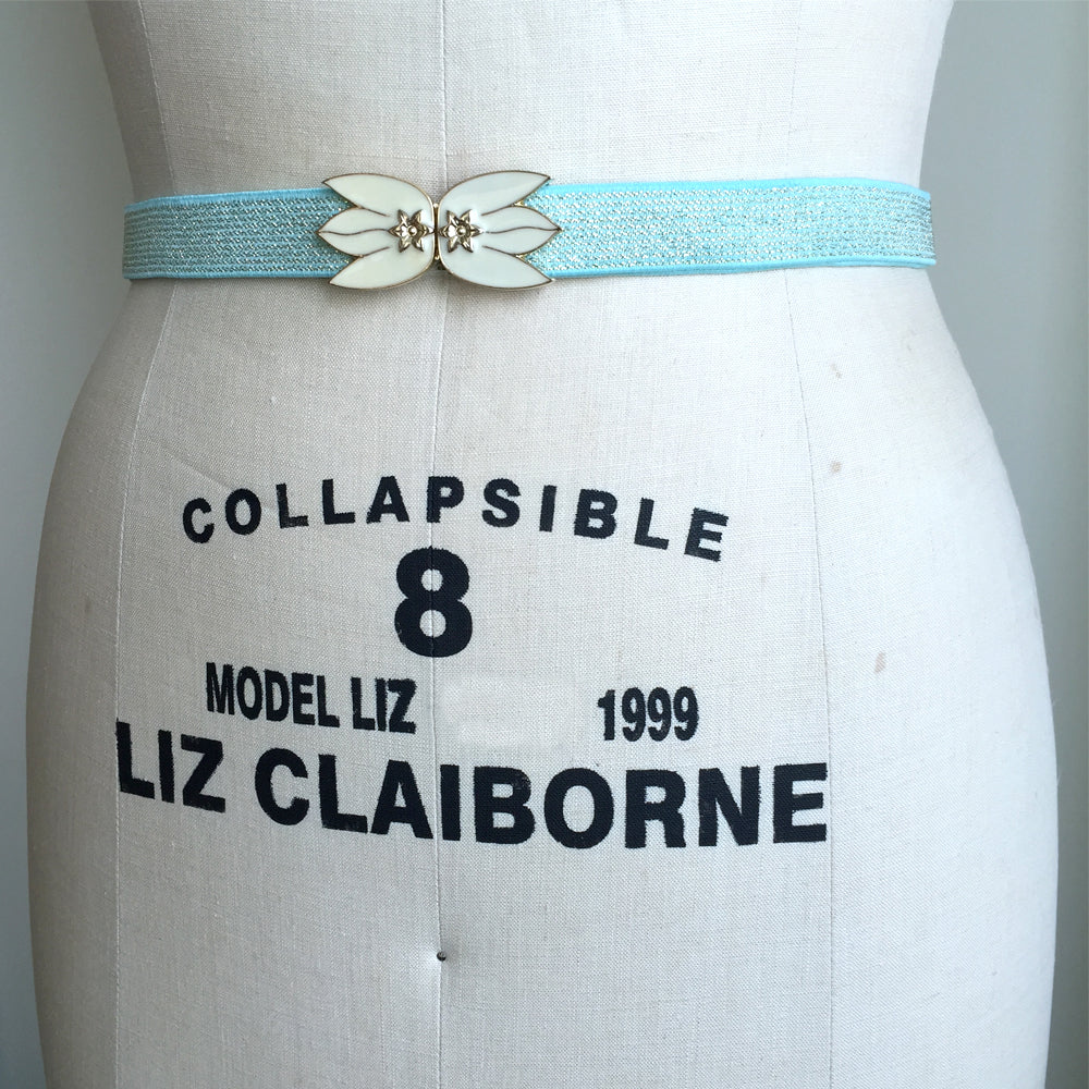 Skinny Belt for Dress, Mint Green and Glitter Gold Elastic Belt, Petite Plus size belt for women