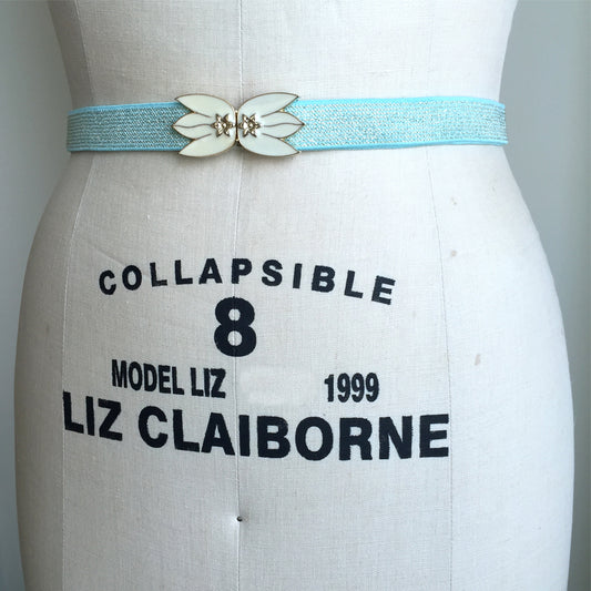 Skinny Belt for Dress, Mint Green and Glitter Gold Elastic Belt, Petite Plus size belt for women