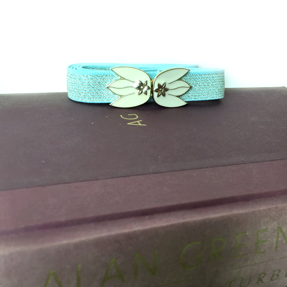 Skinny Belt for Dress, Mint Green and Glitter Gold Elastic Belt, Petite Plus size belt for women