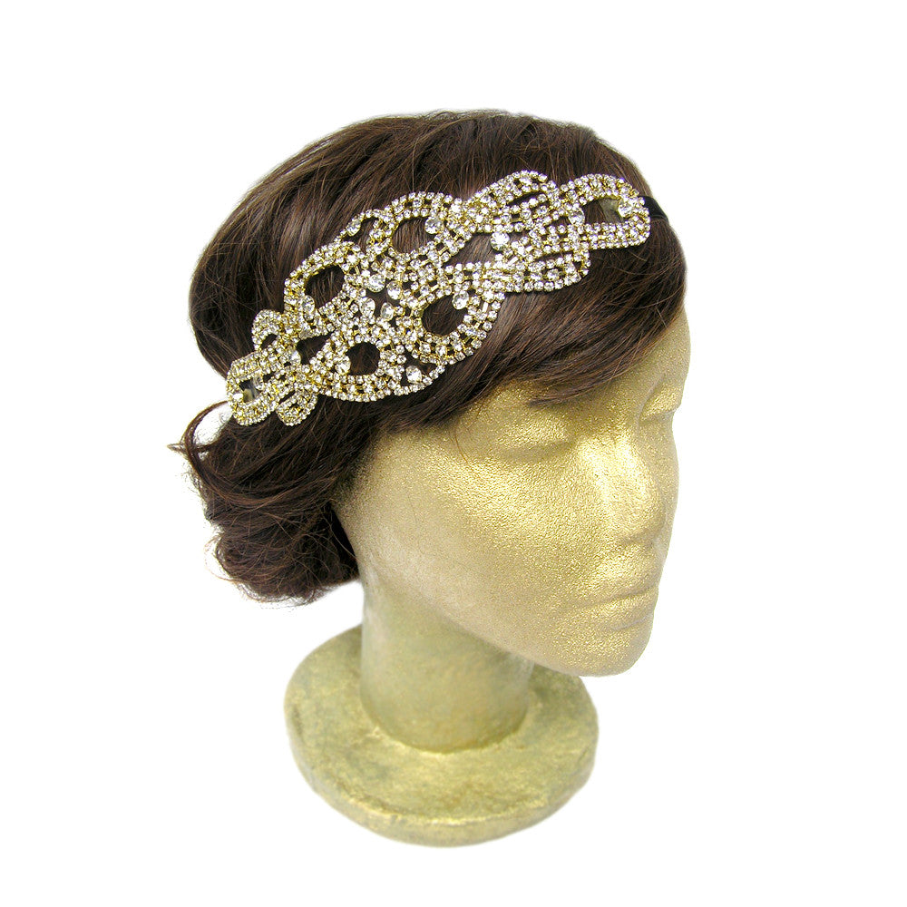 Pieza de pelo de boda de oro, diadema de Downtown Abbey, tocado de pedrería de oro