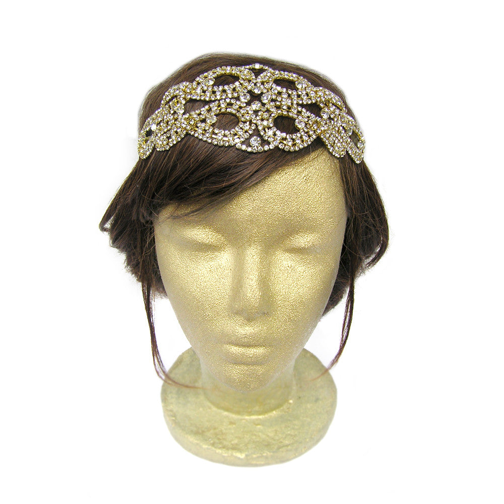 Pieza de pelo de boda de oro, diadema de Downtown Abbey, tocado de pedrería de oro