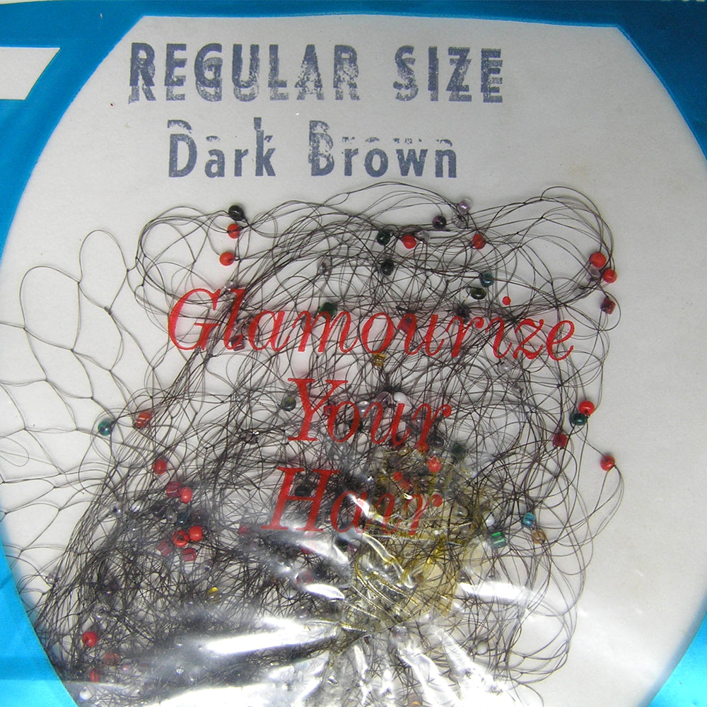 Red de pelo vintage de nailon marrón oscuro con cuentas brillantes en tamaño regular