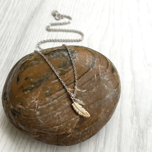 Tiny Silver Necklace, Small Feather Necklace, Minimalist Jewelry