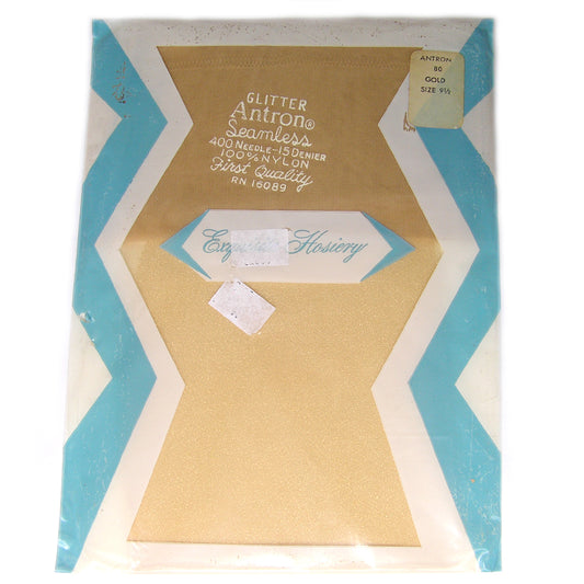 Medias de calcetería exquisitas vintage, medias de nailon de 400 agujas, medias sin costuras con brillo dorado, talla 9 1/2