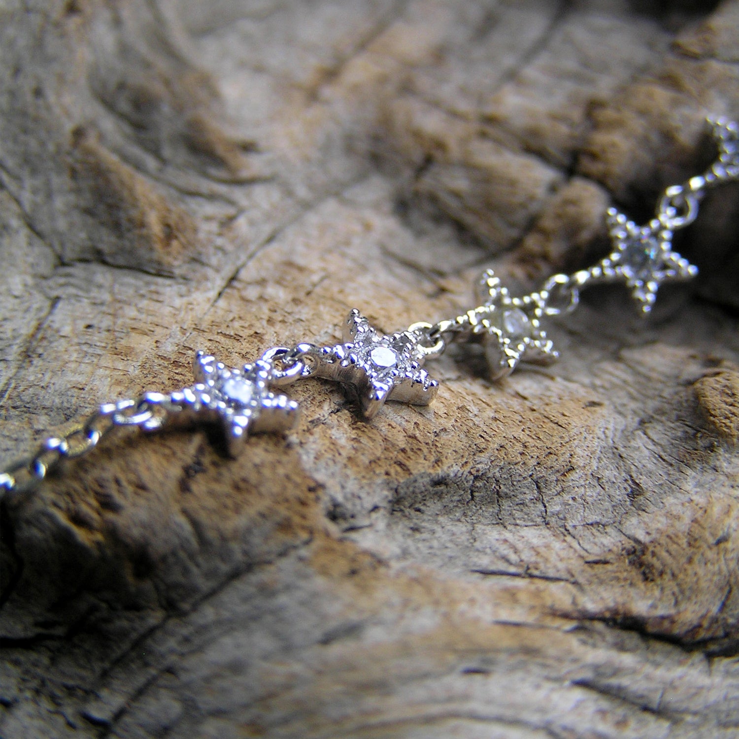 Silver Stars Necklace, Small Crystal Star Necklace, Women Sterling Silver Tiny Stars Pendant