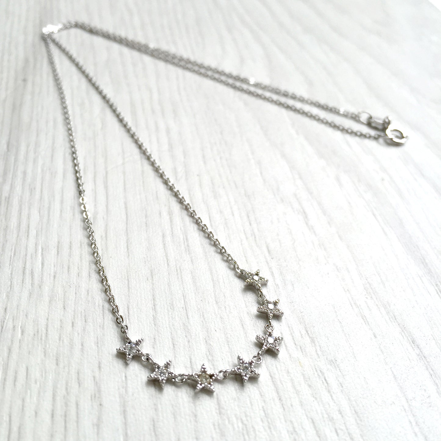 Silver Stars Necklace, Small Crystal Star Necklace, Women Sterling Silver Tiny Stars Pendant