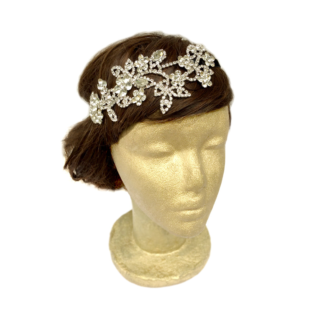 Gold Wedding Headband, Bridal Hair Piece Vintage, Rhinestone Floral Head Piece, Dancers