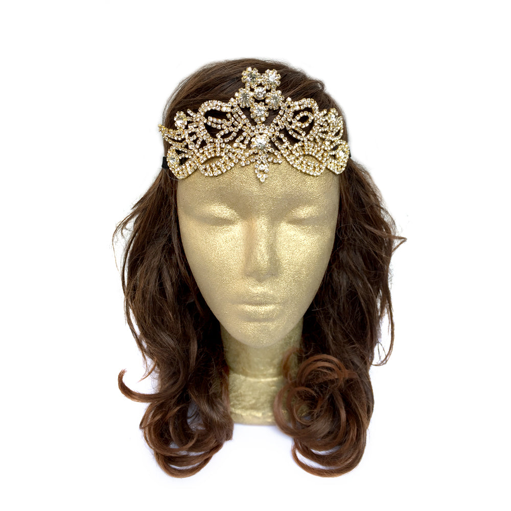 Boho Wedding Hair Piece, Gold Rhinestone Bridal Hair Accessory, Celtic Elvish Hair